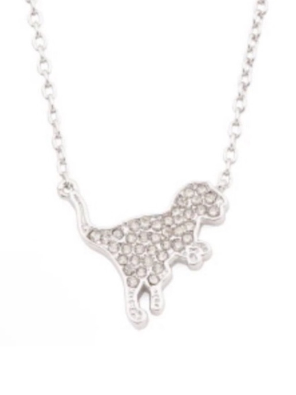NWT COACH Signature Pave Diamond Silver Rexy Dinosaur T-Rex Necklace + Dust Bag